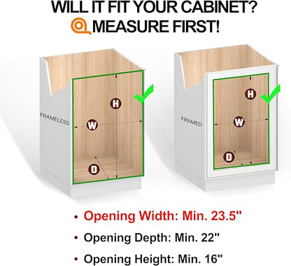 (23" W x 22" D Cabinet Pull Out Shelves, 2-Tier | Heavy Duty Kitchen Pull Out Shelves for Wide Cabinets, 22 Inch Deep Sliding Cabinet Organizer