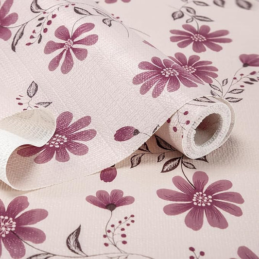 RAY STAR Shelf Liner, Non Adhesive Floral Kitchen Cabinet Liner for Pantry Drawer, Strong Grip Non Slip Waterproof, Shelf Liners for Kitchen Cabinets Cupboard 12 Inch x 10 FT Pink Daisy (4 Rolls)