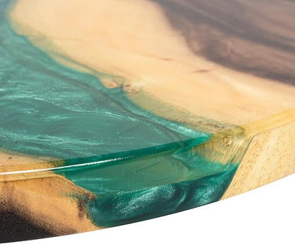 Handmade Reversible 16" Wood and Epoxy Resin Lazy Susan, Turntable for Kitchen Countertop, Rotating Display Stand, Round Wooden Platter, Organizer and Storage for Dining Table (Aqua Fusion)