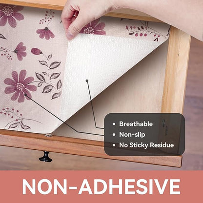 RAY STAR Shelf Liner, Non Adhesive Floral Kitchen Cabinet Liner for Pantry Drawer, Strong Grip Non Slip Waterproof, Shelf Liners for Kitchen Cabinets Cupboard 12 Inch x 10 FT Pink Daisy (4 Rolls)