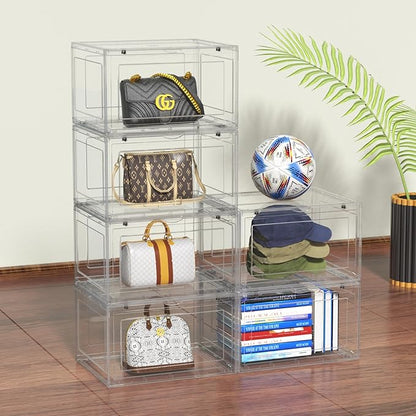 Afromy Shoe Storage Boxes Organizers Clear Plastic Stackable 6 Pack, Sneaker Containers for Entryway, Closet, Under Bed