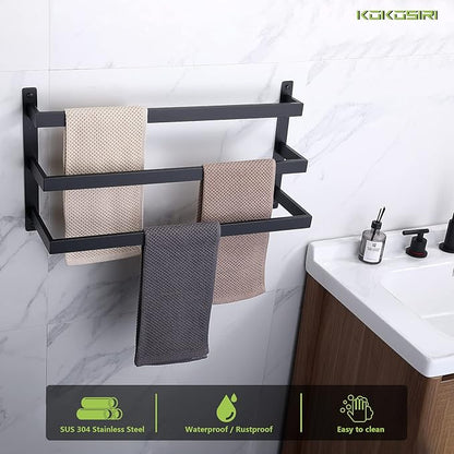 KOKOSIRI Towel Bars Black Bath Towel Holders Bathroom 3-Tiers Ladder Towel Rails Wall Mounted Towels Shelves Rack Stainless Steel, B5006BK-L24