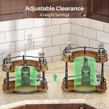 Lazy Susan Organizer Spice Rack - Spice Organization for Cabinet Height Adjustable Rotating Lazy Turntable, Pantry Kitchen Wood Revolving Seasoning Organizer (12 Inch)