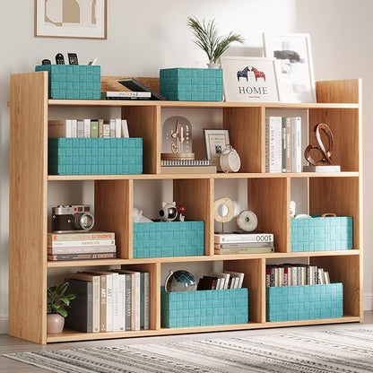 Woven Storage Baskets, Storage Bins, Cube Basket Container Baskets Storage Boxes Organizers for Clothes /Shelves/ Closet, Set of 6 (Aqua)