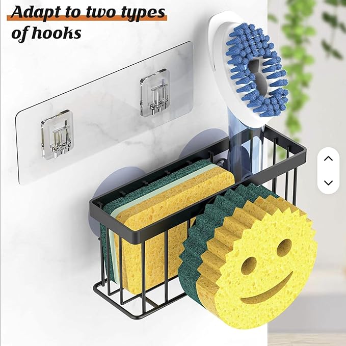 Smiley Sponge Holder for Kitchen Sink – Suction Cup Sink Caddy Organizer – No Drill Kitchen Sink Organizer for Sponge, Soap & Scrubber – Rustproof Metal Sink Sponge Holder – Includes Face Sponge.