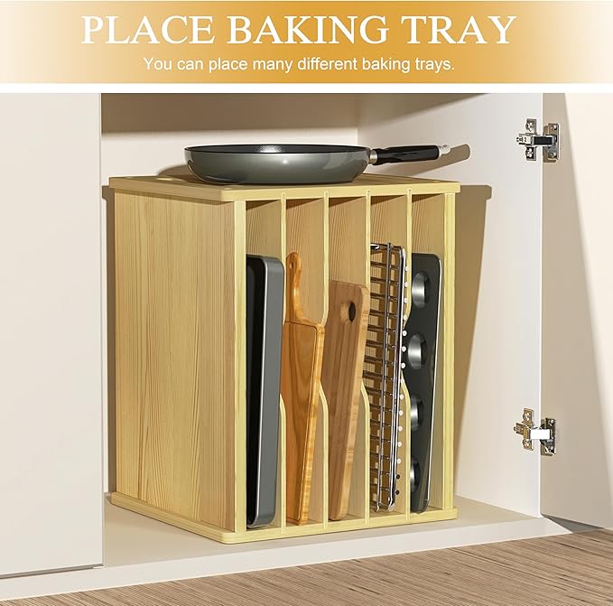 sandpaint 6 Tier Wooden Cabinet Tray Dividers, Kitchen Vertical Tray Divider Organizer, Storing pans, Baking trays, Cutting Board