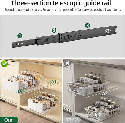NETEL 2 Pack Pull Out Cabinet Organizer, Slide Out Drawers for Kitchen Cabinets, Pull Out Drawers Fixed with Adhesive Nano Film, Kitchen Cabinet Organizer, Pantry Organizers,11.8" W X 15.7" D X 6.9" H
