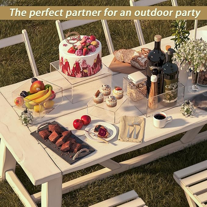 SILUT 6PCS Buffet Risers and Stands, Food Risers for Buffet Table, Catering Cake Stand for Party, Clear Display Riser for Collectibles, Acrylic Cube Boxes, Nesting Risers, Clear (5"x6"x7"8"x9"x10")
