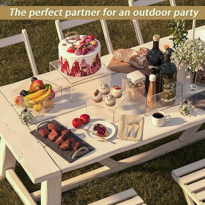 SILUT 6PCS Buffet Risers and Stands, Food Risers for Buffet Table, Catering Cake Stand for Party, Clear Display Riser for Collectibles, Acrylic Cube Boxes, Nesting Risers, Clear (5"x6"x7"8"x9"x10")