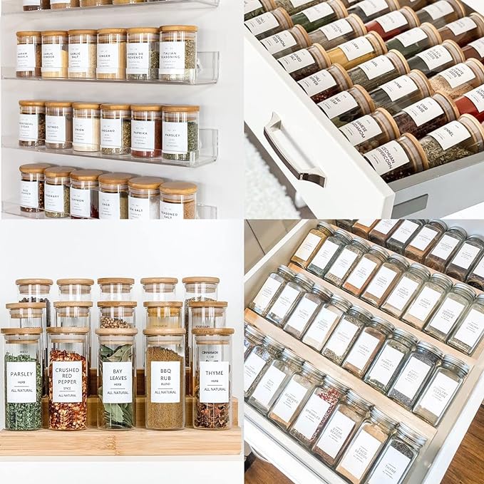 191 Spice Jar Labels Preprinted Minimalist Stickers - White Waterproof Label - Fit Round or Rectangle Spice Jars - Herb Seasoning Kitchen Pantry Labels