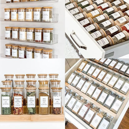 191 Spice Jar Labels Preprinted Minimalist Stickers - White Waterproof Label - Fit Round or Rectangle Spice Jars - Herb Seasoning Kitchen Pantry Labels