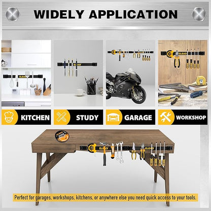 ELEAD 6-Piece 12" Magnetic Tool Holder Storage Organizer - Wall Mount Rack Garage Organization Power Magnet Hanger Workbench Board Slatwall Van Organizers Mounted Hanging Strip