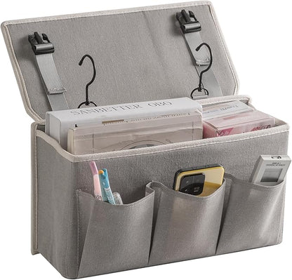 Bedside Caddy/Bedside Storage Organizer Hanging Bag with Three Options,Suitable for home beds, sofas, and dormitory beds—can hold magazines, books, phones, iPads, remote controls. (Gray)