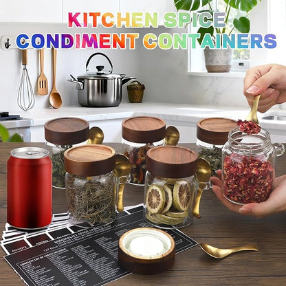 Glass Storage Jar with Bamboo Lids Spoons Glass Coffee Canister Borosilicate Glass Food Container for Coffee Beans Nut Pasta Sugar Candy Spice Rice Loose Tea (300ml/10oz-2 Pack)