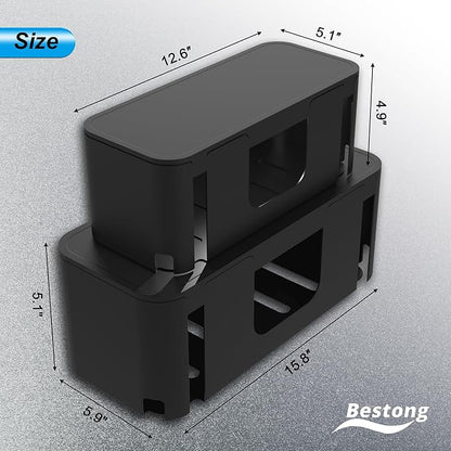 Power Strip Hider Box - Wire Storage Box for Extension Cord, Power Strips, and Surge Protector Wire Management. Cable Management Floor Outlet Hider Box (Large and Medium Sizes, Black)