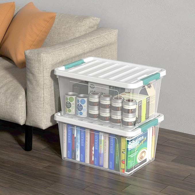 Melontray 35 Quart Latch Storage Box, 6-Pack Clear Plastic Storage Bins with Latching Lids