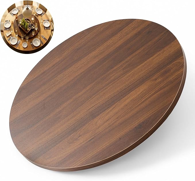 24" Black Walnut Wood Lazy Susan for Table Top, Large Turntable Rotating Serving Tray for Counter Top Solid Wooden Round Lazy Susan Organizer for Kitchen Spinning Food Server Centerpieces