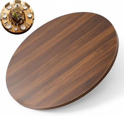 24" Black Walnut Wood Lazy Susan for Table Top, Large Turntable Rotating Serving Tray for Counter Top Solid Wooden Round Lazy Susan Organizer for Kitchen Spinning Food Server Centerpieces