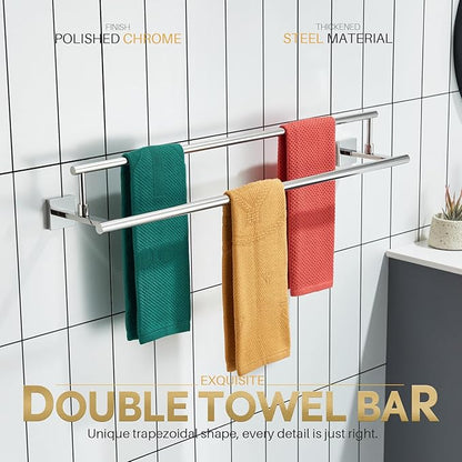 KOKOSIRI Towel Holder Polished Chrome 32-Inch Bathroom Double Bath Towel Bars Kitchen Rack Wall Mounted Stainless Steel B5009CH-L32