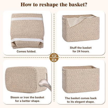 Storage Baskets for Organizing, 4 Pack Storage Baskets for Shelves, Woven Basket for Shelves, Closet Organization, Rectangle Organizer Basket Gifts Empty, 13"Lx8.7"Wx7.9"H Decorative Bins with Handles