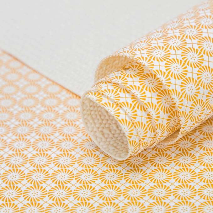 RAY STAR 12X120 Inch Shelf Liner for Kitchen Cabinets, Non-Adhesive Cabinet Liner Washable, PVC Drawer Liner for Dresser Non-Slip Bathroom (Yellow Circle)(1 Roll)