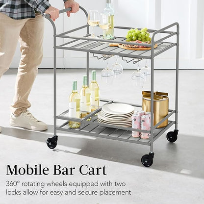 Best Choice Products Rolling Bar Cart, Mobile Home Bar Serving Cart, Serving Station w/ 2 Tier Shelves, Wine Rack, Lockable Wheels - Gray
