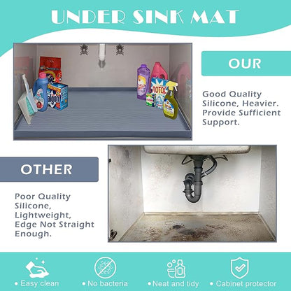 URMONA Waterproof Silicone Under Sink Mat 19'' x 12'' Shelf Liner for Kitchen and Bathroom, Cabinet and Counter Protector, Storage and Organizers, Litter Mat, Pet Cat Puppy Essentials(Light Grey)