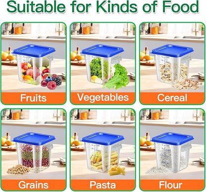 FeyBuosk 4 pcs 8qt Food Storage Containers with Lid, Square Clear Commercial Food Storage Containers with Handle and Scale for Food Storage in Home Kitchen & Dining (Blue)