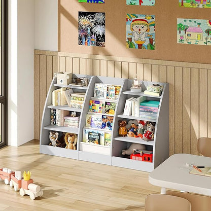 4 Tier Kids Bookshelf, 4 Layer Sling Kids Book Shelf for Kids Rooms, XXL Wood Children Bookcase,Baby Storage Book Rack,Toddler Bookshelf, Book and Toy Organizer,Book Display Shelf for Bedroom, Nursery