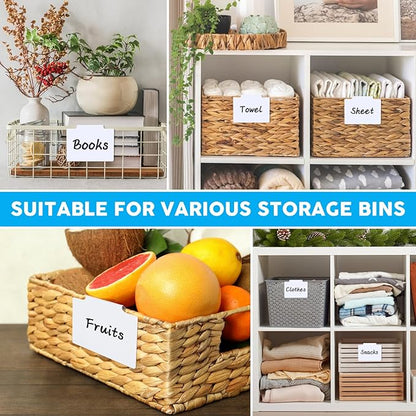33PCS Basket Labels Clip On, 30 Labels for Storage Bins Removable with 2 Chalk Markers & 1 Wipe, Kitchen Pantry Labels, Plastic Storage Bin Label, Label Holder, Basket Tags, Bin Clips (White)