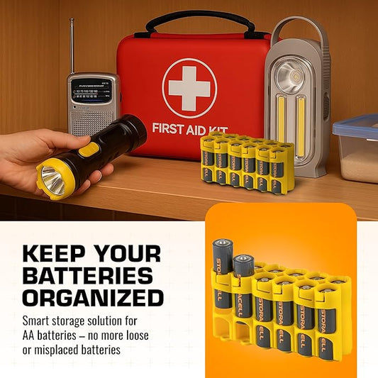 Storacell by Powerpax AA Battery Storage Caddy, Yellow, Holds 12 Batteries (Not Included)
