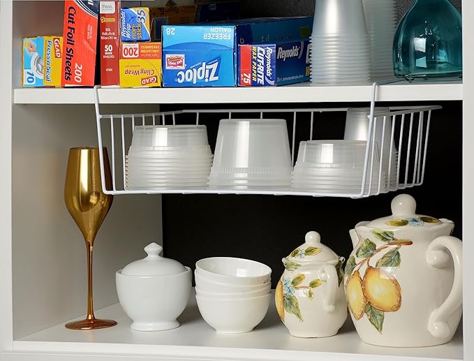 YBM HOME Under Shelf Wire Basket Storage Organizer for Kitchen Pantry - Hanging Storage Cabinet Organizer Rack Adds Extra Storage Space Underside The Shelf (6, Small)