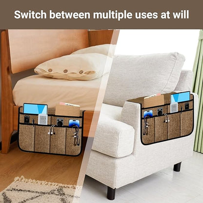 Meeall Armchair Caddy & Remote Control Holder for Couch & Recliner | Non-Slip Armrest Organizer with 6 Pockets for TV Remote, Phone, Tablet, Magazine, Chocolate