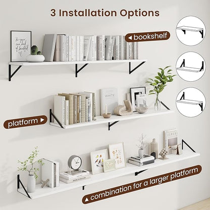 Axeman Deep Floating Shelves | 55 Inch White Wall Shelves Set of 2 | 10 Inch Deep Wood Floating Shelves for Wall | 55" W x 10" D White Shelves for Living Room Bathroom Kitchen