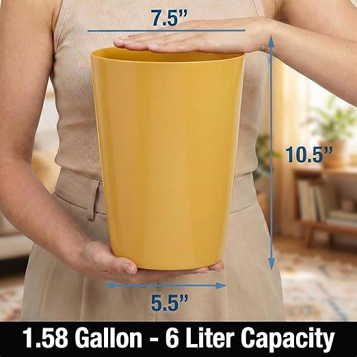 Mini Waste Basket - Pack of 2 Durable Small Plastic Garbage Trash Can Bin - Lidless Open-Top, Slim Profile for Compact Spaces - Suitable for Home, Bathroom, Office, Bedroom & More, Soft Brass