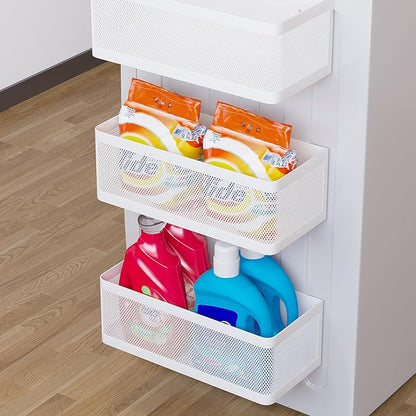 Magnetic Shelf for Washing Machine Magnetic Organizer for Laundry Washing Machine Shelf Hanging Basket Storage Magnetic Fridge Shelves Spice Rack for Refridgerator (White, L13.78in*W5.12in*H3.94in)