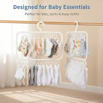 Multi-Layer Clothes Drying Rack with 26 Non-Slip Clips, BPA-Free Portable Hanging Laundry Rack for Baby Clothes, Socks and Underwear, Space-Saving Drip Hanger for Apartment（Off-White）