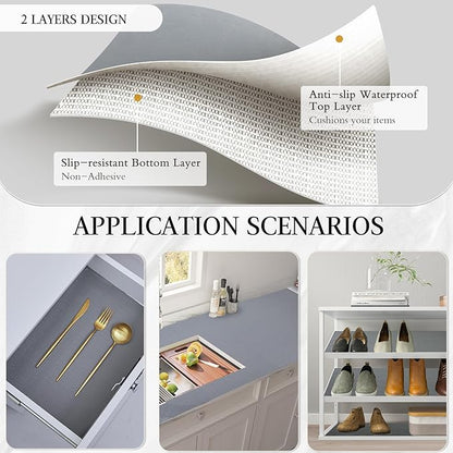 Beautysaid Shelf and Drawer Liner for Kitchen Cabinet, Non Adhesive Non Slip Shelf Paper Waterproof Washable Thickened for Dresser Pantry Shelve Bathroom Protector Liner(Gray,18 in x 10 FT)