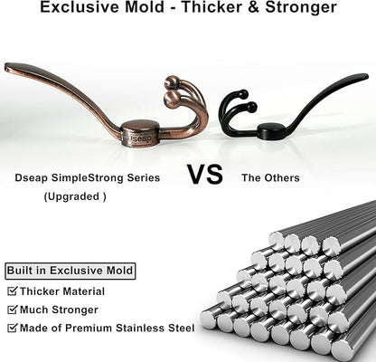 Dseap Over Door Hook 2.0 - Upgraded Version - Simple-Assembly, Strong, Heavy-Duty Stainless Steel 5-Tri-Hook Over The Door Hanger Rack, SimpleStrong Series, Antique Copper, Pack of 2