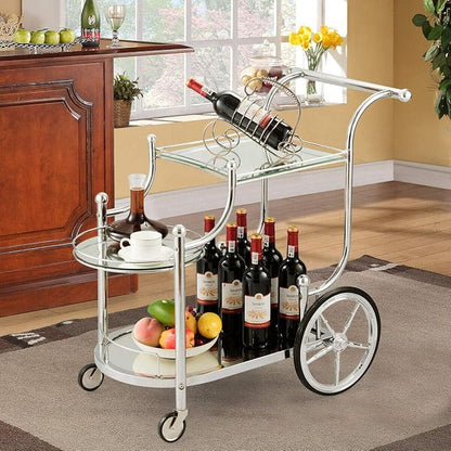 DORTALA Rolling Serving Cart, 3-Tier Metal Bar Cart with Tempered Glass, 4 Wheels Tea Serving Bar Cart for Livingroom, Kitchen, Silver