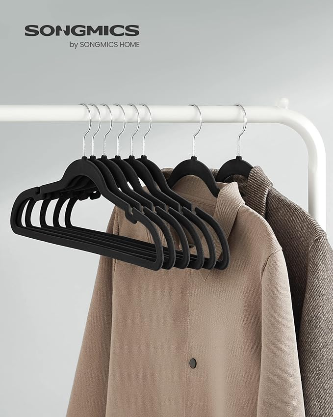 SONGMICS Velvet Hangers 60 Pack, Non-Slip Clothes Hangers with Shoulder Notches, Pants Bar, 360° Swivel Hook, Space-Saving, for Closet, Ink Black UCRF030B01
