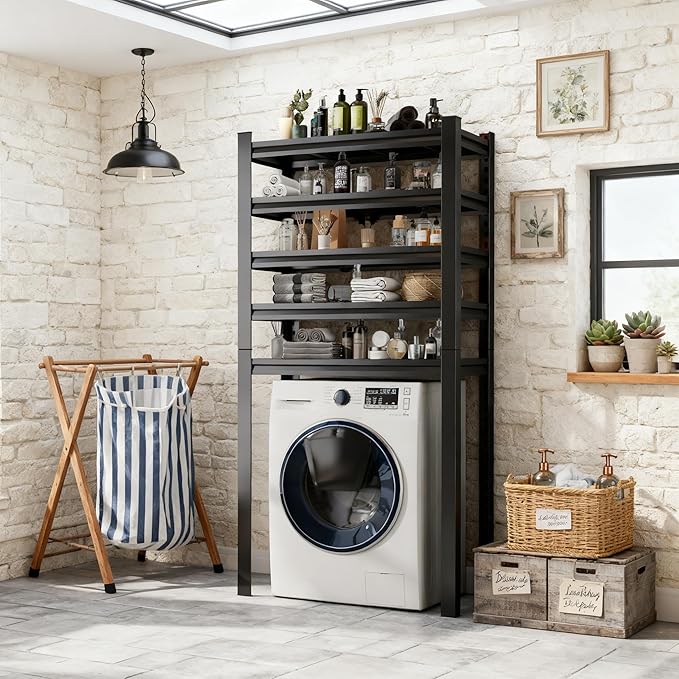 Over The Washer and Dryer Storage Shelf, Multi Functional Storage Rack Storage Shelf Organizer Black for Laundry Room,Suit Washing Machine Width Within 45.3", Hold 500 lb, Black