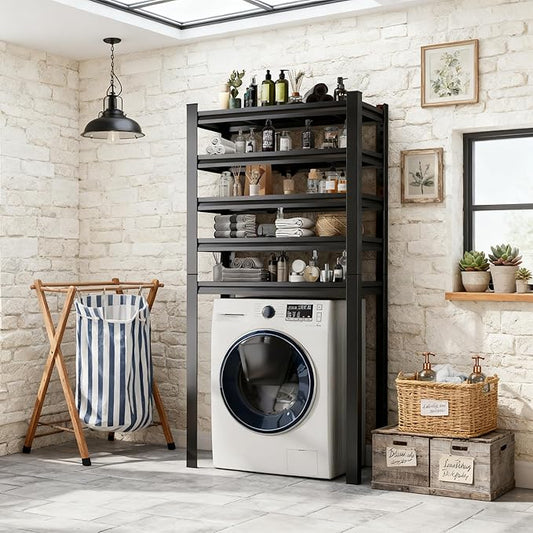 Over The Washer and Dryer Storage Shelf, Multi Functional Storage Rack Storage Shelf Organizer Black for Laundry Room,Suit Washing Machine Width Within 45.3", Hold 500 lb, Black