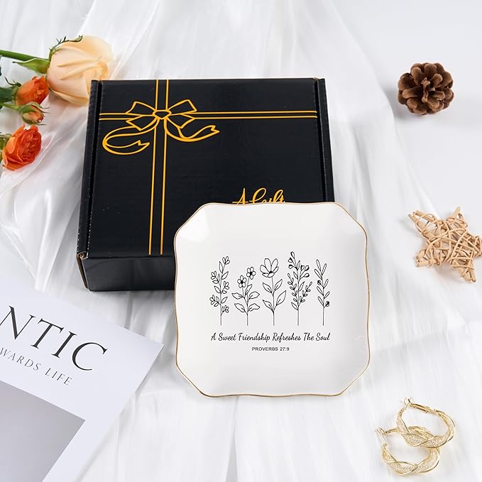 Jelershy Friendship Gifts for Women Jewelry Dish Trinket Tray - A Sweet Friendship Refreshes The Soul, Christian Birthday Gifts for Women Best Friend Christmas Mothers Day Religious Gift