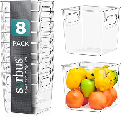 Sorbus Small Clear Plastic Storage Bins for Shelves, Clothes, with Handle - Clear Storage Bins, Drawer, Shelf, Closet, Pantry, Fridge, Freezer Organizer Bins, Closet Organizers and Storage (8 pack)