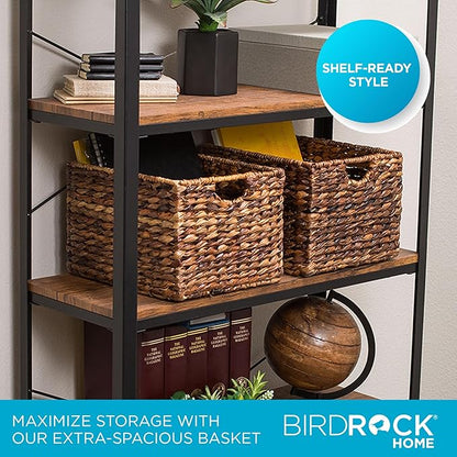 BIRDROCK HOME Woven Storage Shelf Organizer Baskets with Handles - Set of 3 - Abaca Wicker Basket - Pantry Living Room Office Bathroom Shelves Organization - Under Shelf Basket - Handwoven (Espresso)
