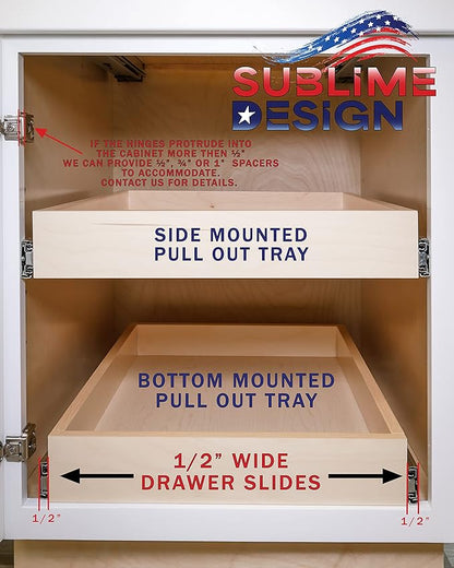 Sublime Design - Standard Size - Pull Out Kitchen Drawers | Slide Out Shelves for Kitchen Cabinets | Pull Out Home Organizer (Bottom Mounting, 14 Inch W/Drawer Slides (13” Drawer Box))