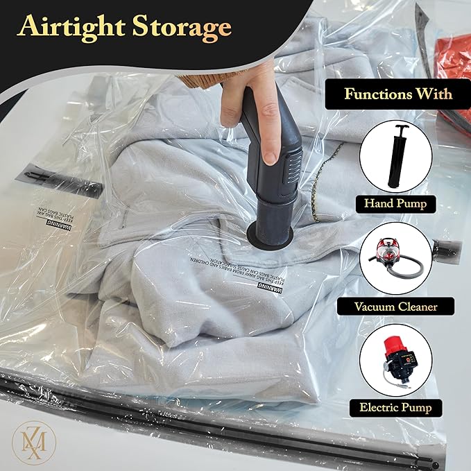 CasaZX Vacuum Storage Bags 12 Pack Without Hand Pump – Space Saver Compression Bags, Airtight Double-Zip & Triple Valve, Reusable, Lavender Freshness, Bedding, Travel (S/M/L/Jumbo) (Without Pump)
