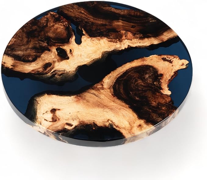 Handmade Reversible 16" Wood and Epoxy Resin Lazy Susan, Turntable for Kitchen Countertop, Rotating Display Stand, Organizer and Storage for Dining Table, Cup Board, Home Decor (Clear Dark Blue)