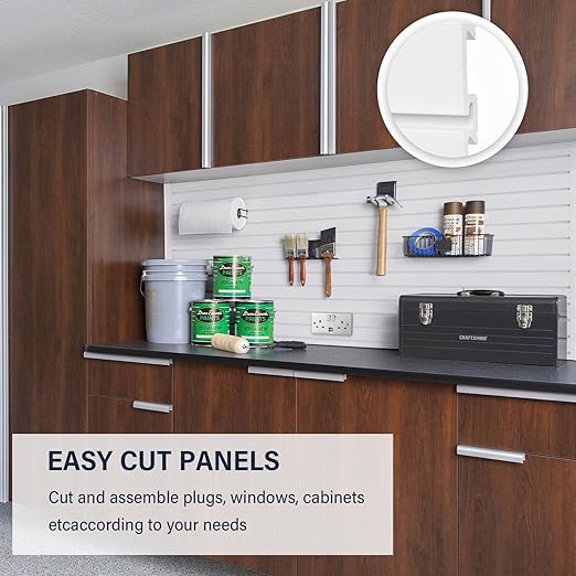 4x4FT Slat Wall Paneling Slatwalls Panel Wall Heavy Duty Industrial PVC Panels Garage Storage System for Easy Install Garage Organization Sturdy Walls Slats for Home & Bike Rack Storage